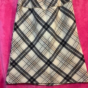 LOFT Black and Tan Plaid A-Line Skirt
